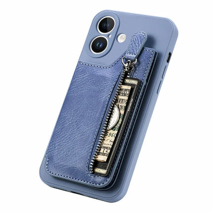 For iPhone 16 Case PU Leather+TPU Phone Cover with Zipper Pocket Wallet