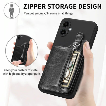 For Samsung Galaxy A06 Case PU Leather+TPU Phone Cover with Zipper Pocket Wallet