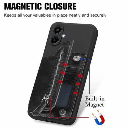 For Samsung Galaxy A06 Case PU Leather+TPU Phone Cover with Zipper Pocket Wallet