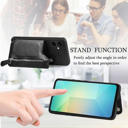 For Samsung Galaxy A06 Case PU Leather+TPU Phone Cover with Zipper Pocket Wallet