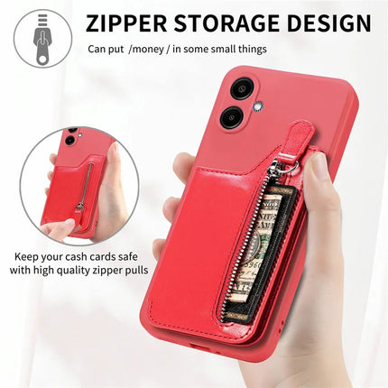 For Samsung Galaxy A06 Case PU Leather+TPU Phone Cover with Zipper Pocket Wallet