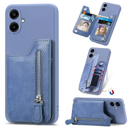 For Samsung Galaxy A06 Case PU Leather+TPU Phone Cover with Zipper Pocket Wallet - Blue