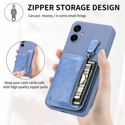 For Samsung Galaxy A06 Case PU Leather+TPU Phone Cover with Zipper Pocket Wallet