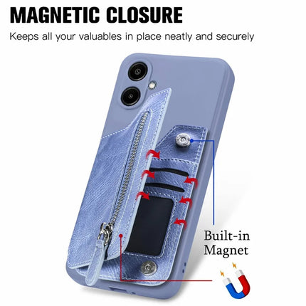 For Samsung Galaxy A06 Case PU Leather+TPU Phone Cover with Zipper Pocket Wallet