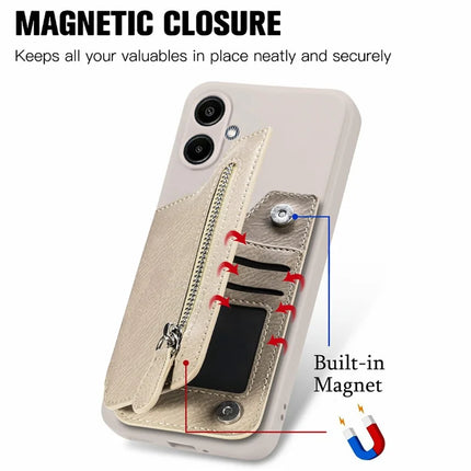 For Samsung Galaxy A06 Case PU Leather+TPU Phone Cover with Zipper Pocket Wallet