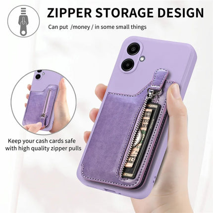For Samsung Galaxy A06 Case PU Leather+TPU Phone Cover with Zipper Pocket Wallet
