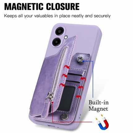 For Samsung Galaxy A06 Case PU Leather+TPU Phone Cover with Zipper Pocket Wallet