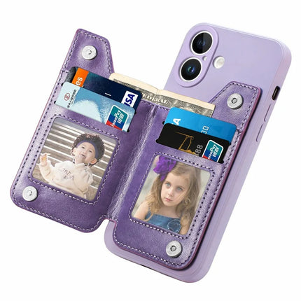 For iPhone 16 Plus Case PU Leather+TPU Phone Cover with Zipper Pocket Wallet