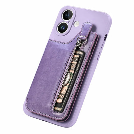 For iPhone 16 Plus Case PU Leather+TPU Phone Cover with Zipper Pocket Wallet