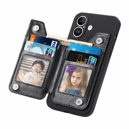 For iPhone 16 Plus Case PU Leather+TPU Phone Cover with Zipper Pocket Wallet