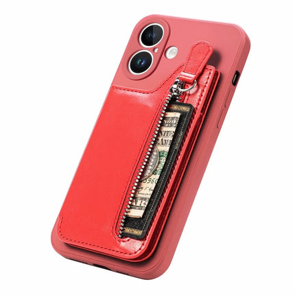 For iPhone 16 Plus Case PU Leather+TPU Phone Cover with Zipper Pocket Wallet