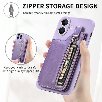 For iPhone 16 Plus Case PU Leather+TPU Phone Cover with Zipper Pocket Wallet