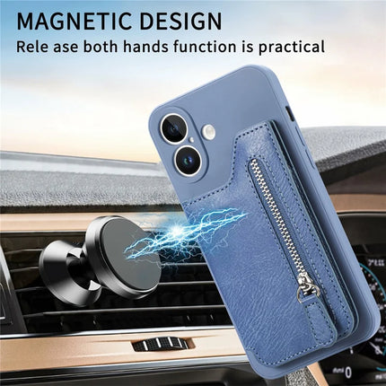 For iPhone 16 Plus Case PU Leather+TPU Phone Cover with Zipper Pocket Wallet