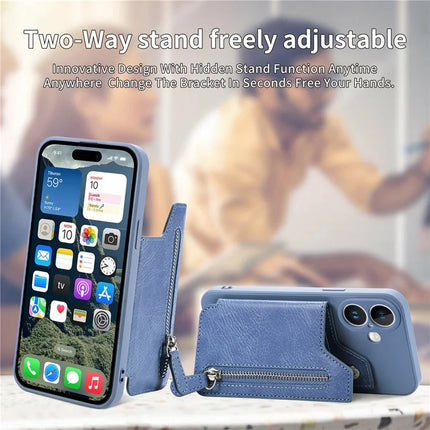For iPhone 16 Plus Case PU Leather+TPU Phone Cover with Zipper Pocket Wallet