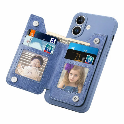 For iPhone 16 Plus Case PU Leather+TPU Phone Cover with Zipper Pocket Wallet