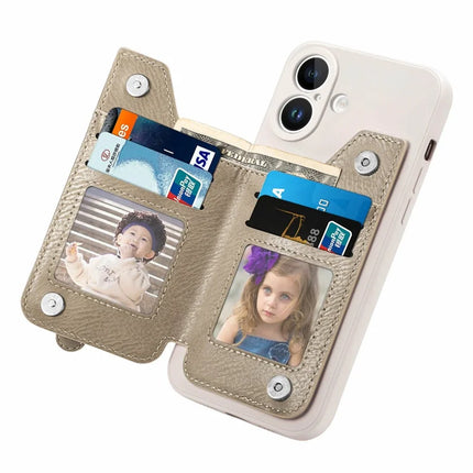 For iPhone 16 Plus Case PU Leather+TPU Phone Cover with Zipper Pocket Wallet