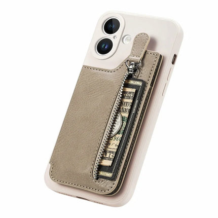 For iPhone 16 Plus Case PU Leather+TPU Phone Cover with Zipper Pocket Wallet