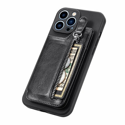 For iPhone 16 Pro Max Case PU Leather+TPU Phone Cover with Zipper Pocket Wallet