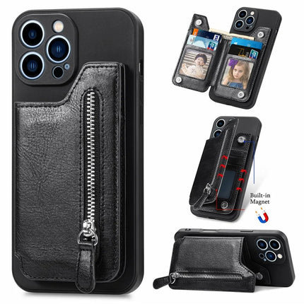 For iPhone 16 Pro Max Case PU Leather+TPU Phone Cover with Zipper Pocket Wallet