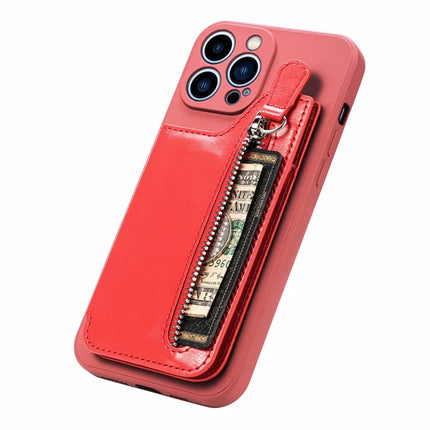 For iPhone 16 Pro Max Case PU Leather+TPU Phone Cover with Zipper Pocket Wallet