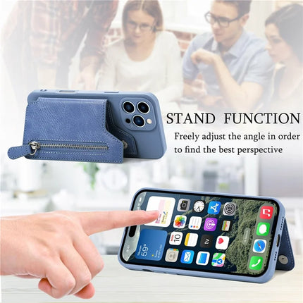 For iPhone 16 Pro Max Case PU Leather+TPU Phone Cover with Zipper Pocket Wallet