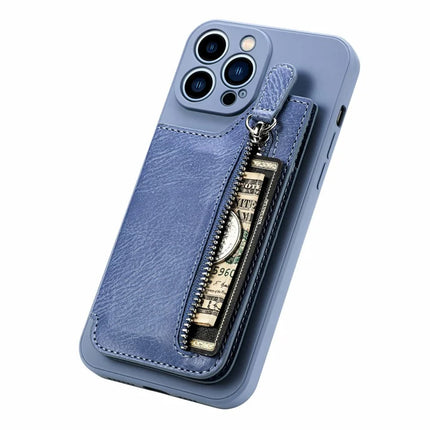 For iPhone 16 Pro Max Case PU Leather+TPU Phone Cover with Zipper Pocket Wallet