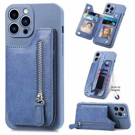 For iPhone 16 Pro Max Case PU Leather+TPU Phone Cover with Zipper Pocket Wallet