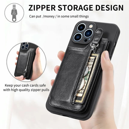 For iPhone 16 Pro Max Case PU Leather+TPU Phone Cover with Zipper Pocket Wallet