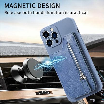 For iPhone 16 Pro Max Case PU Leather+TPU Phone Cover with Zipper Pocket Wallet