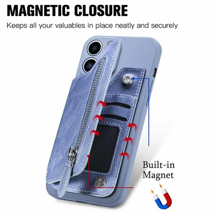 For iPhone 16 Pro Max Case PU Leather+TPU Phone Cover with Zipper Pocket Wallet