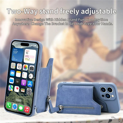 For iPhone 16 Pro Max Case PU Leather+TPU Phone Cover with Zipper Pocket Wallet