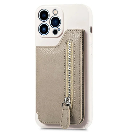 For iPhone 16 Pro Max Case PU Leather+TPU Phone Cover with Zipper Pocket Wallet - Beige