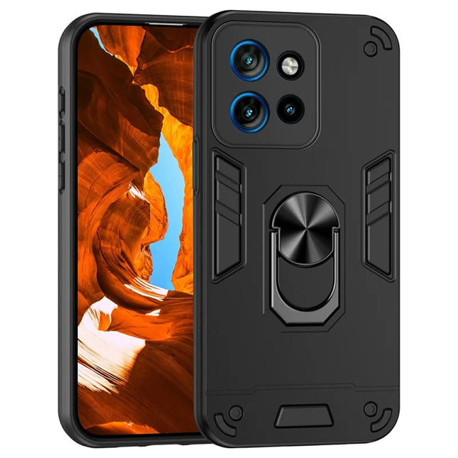 For Motorola Edge 50 Neo 5G / Moto S50 5G / Thinkphone 25 5G Case PC+TPU Drop Defend Phone Cover with Ring Kickstand - Black