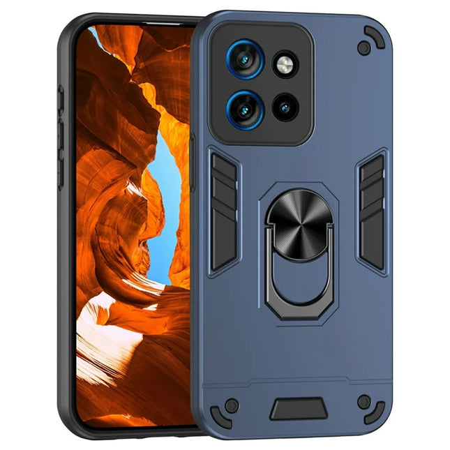 For Motorola Edge 50 Neo 5G / Moto S50 5G / Thinkphone 25 5G Case PC+TPU Drop Defend Phone Cover with Ring Kickstand - Blue
