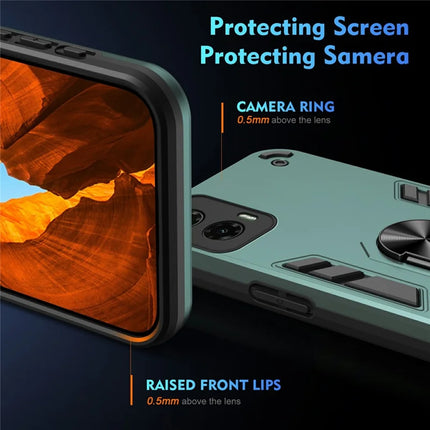 For Motorola Moto G35 5G Case PC+TPU Drop Defend Phone Cover with Ring Kickstand