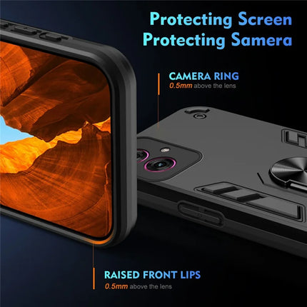 For Motorola Moto G55 5G Case PC+TPU Drop Defend Phone Cover with Ring Kickstand