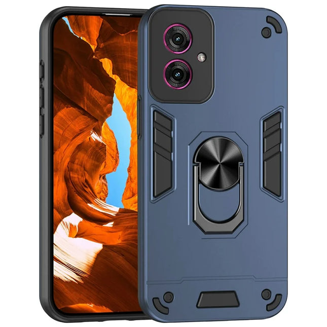 For Motorola Moto G55 5G Case PC+TPU Drop Defend Phone Cover with Ring Kickstand - Blue