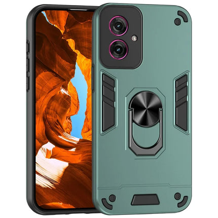 For Motorola Moto G55 5G Case PC+TPU Drop Defend Phone Cover with Ring Kickstand - Green