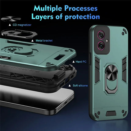 For Motorola Moto G55 5G Case PC+TPU Drop Defend Phone Cover with Ring Kickstand