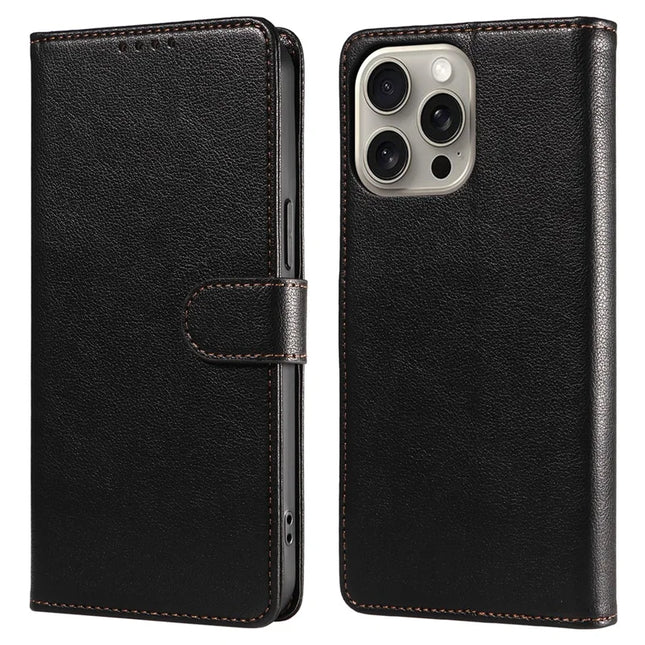 For iPhone 13 Pro Max Leather Case Litchi Texture RFID Blocking Wallet Stand Phone Cover - Black