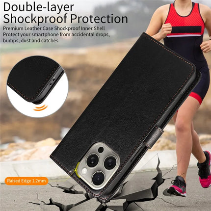 For iPhone 13 Pro Max Leather Case Litchi Texture RFID Blocking Wallet Stand Phone Cover