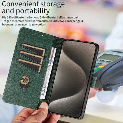 For iPhone 13 Pro Max Leather Case Litchi Texture RFID Blocking Wallet Stand Phone Cover