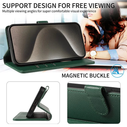 For iPhone 13 Pro Max Leather Case Litchi Texture RFID Blocking Wallet Stand Phone Cover