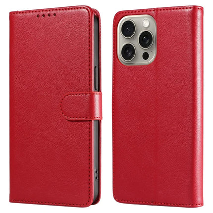 For iPhone 13 Pro Max Leather Case Litchi Texture RFID Blocking Wallet Stand Phone Cover - Wine Red