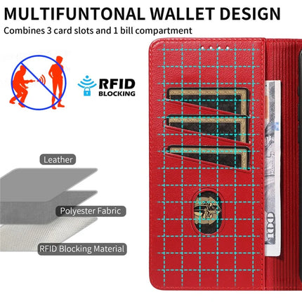 For iPhone 13 Pro Max Leather Case Litchi Texture RFID Blocking Wallet Stand Phone Cover