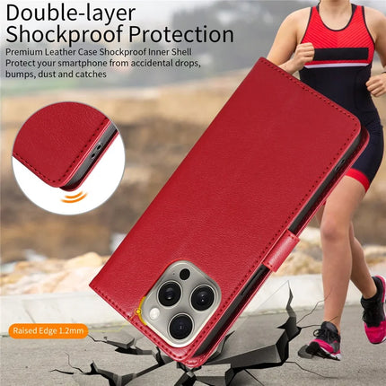 For iPhone 13 Pro Max Leather Case Litchi Texture RFID Blocking Wallet Stand Phone Cover