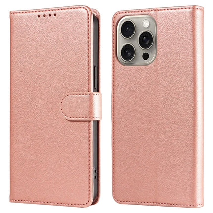 For iPhone 13 Pro Max Leather Case Litchi Texture RFID Blocking Wallet Stand Phone Cover - Rose Gold