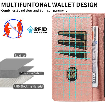 For iPhone 13 Pro Max Leather Case Litchi Texture RFID Blocking Wallet Stand Phone Cover