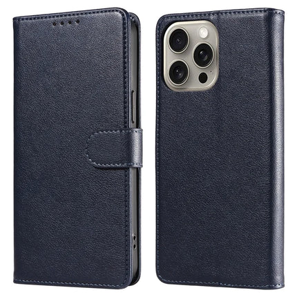 For iPhone 13 Pro Max Leather Case Litchi Texture RFID Blocking Wallet Stand Phone Cover - Blue