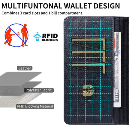 For iPhone 13 Pro Max Leather Case Litchi Texture RFID Blocking Wallet Stand Phone Cover